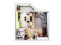 Interior apartment roofless top view apartment layout 3d render