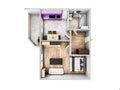 Interior apartment roofless top view apartment layout 3d render