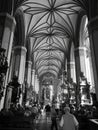 Interior Archcathedral Basilica of the Assumption of the Blessed Virgin Mary and Saint Andrew. Artistic look in black and white. Royalty Free Stock Photo