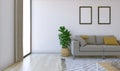 Interior architectural space of a living room with few elements, modern equipment and yellow details Royalty Free Stock Photo