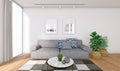 Interior architectural space of a living room with few elements, modern equipment and yellow details Royalty Free Stock Photo