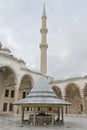 Interior architecture of Fatih mosque showing the Islamic design and ornaments for pillars, arches, domes and minarets