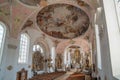 Interior architecture with furniture decorations frescoes and sculptures of the church of Paul Catholic Parish and St Peter in