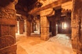 Interior of architecture landmark, Hindu temple in Pattadakal, India. UNESCO World Heritage site Royalty Free Stock Photo