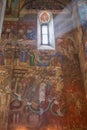 Interior of the Assumption Cathedral. Walls with frescoes