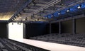 Interior of the auditorium with empty podium for fashion shows. Fashion runway before beginning of fashionable display. 3D visuali Royalty Free Stock Photo