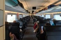 Interior of AVE train, which is a high-speed rail service in Spain.