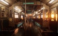 The interior background of a cyber fantasy train. A 3d rendered image