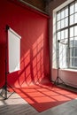 Wall interior background with red shadow from window Royalty Free Stock Photo