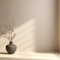 Interior background of room with vase with branch and door against beige wall 3d rendering Royalty Free Stock Photo