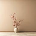 Interior background of room with vase with branch and door against beige wall 3d rendering