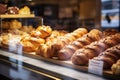 Interior of the bakery store with a baked goods assortment Royalty Free Stock Photo