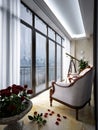 Interior of balcony with armchairs and small table