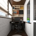 Interior of balcony with home office area and shelves. 3d rendering Royalty Free Stock Photo