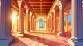 The interior of a ballroom or theater in an ancient building design with pillars, columns, and arches in a Greek temple Royalty Free Stock Photo