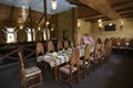 Interior of the banquet room of the restaurant, medieval castle style. Kiev, Ukraine