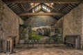 The interior of a barn in the ghost village of Tyneham in Dorset