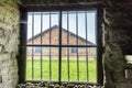 Interior of barrack with Prisoner`s beds, bunks inside barrack in Auschwitz Birkenau. Nazi concentration camp Auschwitz II, built Royalty Free Stock Photo