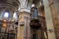 Interior of the Basilica, pipe organ in the side nave, Baroque and Neoclassical decorations, Palace-Convent of Mafra, Portugal Royalty Free Stock Photo