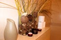 Interior of the bathroom composition of dried flowers