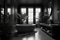 Interior of bathroom in modern house. Black and white image Royalty Free Stock Photo