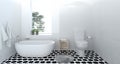Interior bathroom ,toilet,shower,modern home design 3D Illustration for copy space background white tile bathroom Royalty Free Stock Photo