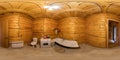 The interior of the bathroom in a wooden house of beams, spherical 360Vr panorama