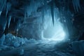 Interior of a beautiful blue cave with stalactites. 3D rendering