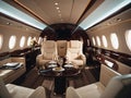 Interior of a beautiful executive jet with champagne Royalty Free Stock Photo