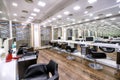 Interior beauty salon, workplace hairdresser blur. hairwash, haircut, cosmetic treatment procedures