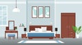 Interior bedroom colorful flat design concept vector illustration with furniture and window Royalty Free Stock Photo