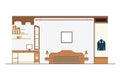 Interior bedroom design with furniture, bed, wardrobe, desk and accessory, vector illustration Royalty Free Stock Photo