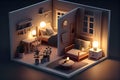 Interior of the bedroom in isometric view. AI Generative Royalty Free Stock Photo