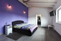 Interior, bedroom with purple wall