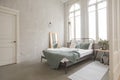 Interior of white and gray cozy bedroom