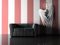 Interior with black sofa and pair wings Royalty Free Stock Photo