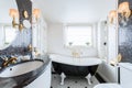 Interior of black and white bathroom Royalty Free Stock Photo