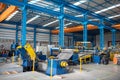 Interior of blue empty metal manufacturing factory Royalty Free Stock Photo