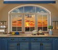 Interior blue kitchen. Royalty Free Stock Photo