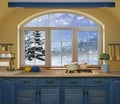 Interior blue kitchen. Royalty Free Stock Photo