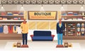 Interior of boutique of men s fashion clothing. Flat style. Vector illustration Royalty Free Stock Photo