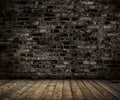 Interior with brick gray wall and wood floor