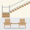 Interior Bricks Wall With Stairs And Wooden Chairs Royalty Free Stock Photo