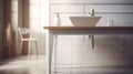 the interior of a bright bathroom in a classic style, with a white sink on the table Royalty Free Stock Photo