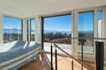 Interior, bright bedroom of a duplex,