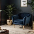 Interior of british colonial living room A modern classic armchair beside an antique sino-portuguese cabinet and luxury marble Royalty Free Stock Photo