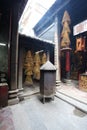 Interior of Sam Kai Vui Kun (Kuan Tai Temple) Buddhist temple with insense spirals, Macau Royalty Free Stock Photo