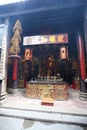 Interior of Sam Kai Vui Kun (Kuan Tai Temple) Buddhist temple with insense spirals, Macau Royalty Free Stock Photo