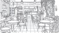 Cafe Interior Sketch Hand-drawn interior of a cozy cafe with tables and chairs. Royalty Free Stock Photo