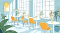 Modern cafe interior with table and chairs, plant decor, art Royalty Free Stock Photo